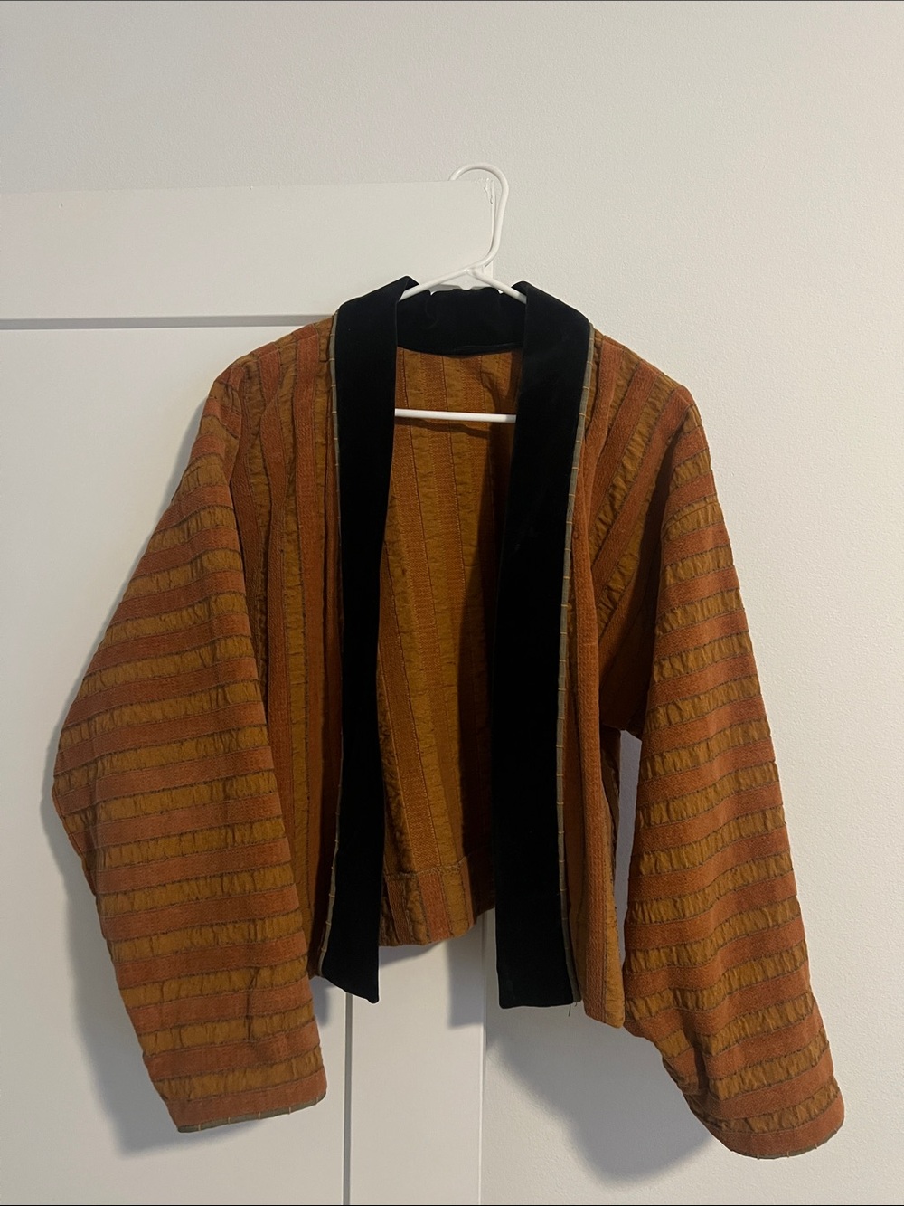 Free People Inspired Orange Striped Jacket with Black Velvet Trim